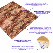Самоклеюча декоративна 3D панель під коричневу цеглу катеринослав 700x770x5мм (179) SW-00000248